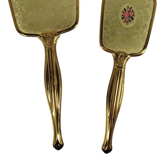 Vintage Gold-Tone Handheld Vanity Mirror Brush Set - Mirror Missing From Frame - Picture 15 of 16